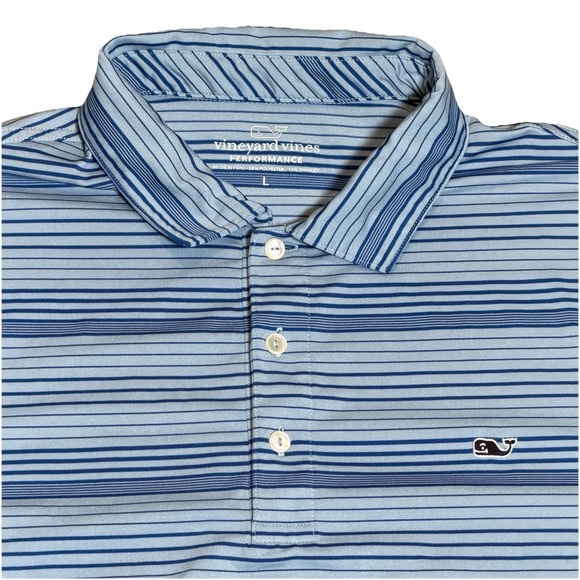 Vineyard Vines Other - Vineyard Vines Polo Shirt Mens Large Blue Performance Whale Logo Stripe Golf